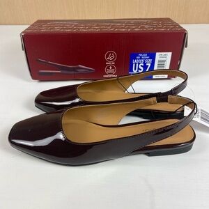Kensie Felice Slingback Flats Women’s US 7 Dark Burgundy Patent Square Toe NWT